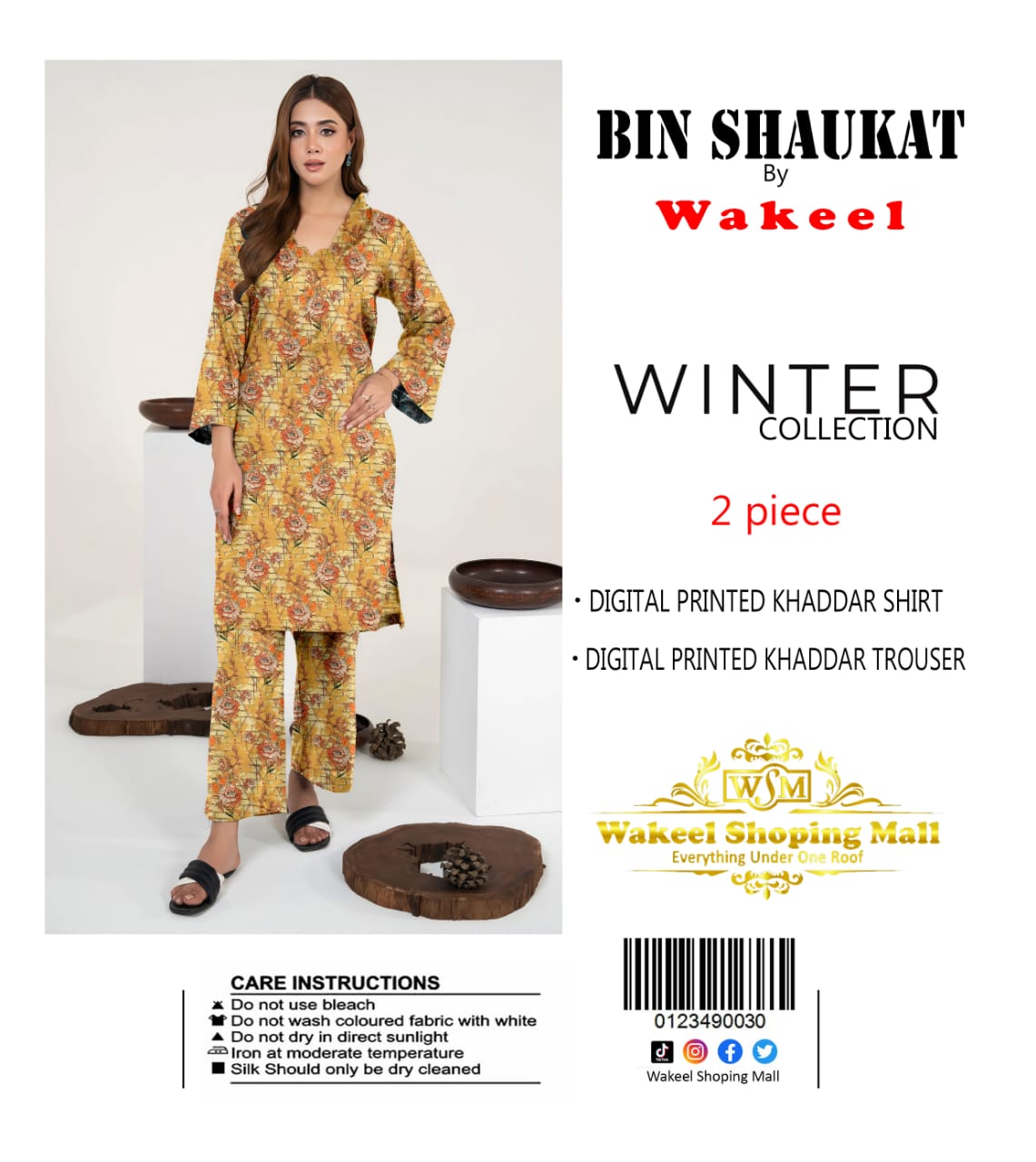 Pistachio Green Bin Shaukat By Wakeel winter Collection khaddar 2 pics #672y - Image 12
