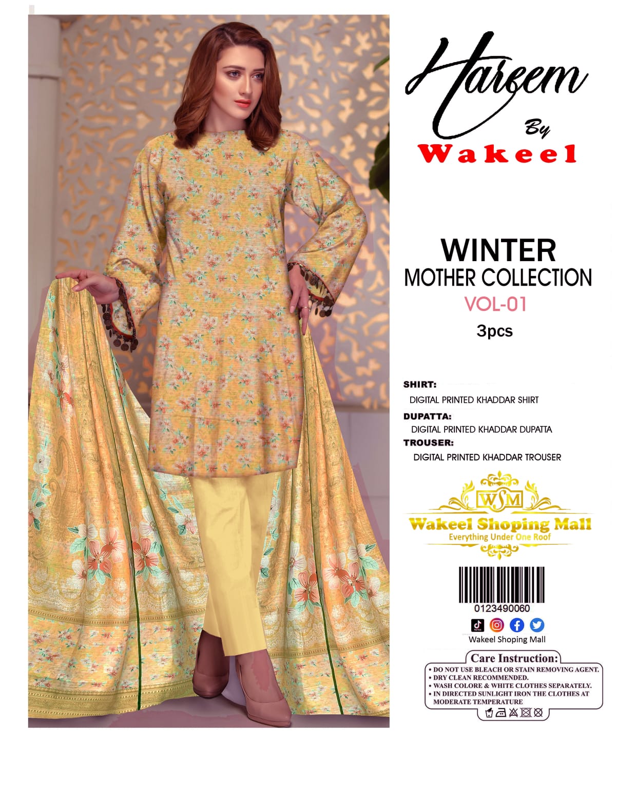 Tea 2PC Unstitched Hareem By Wakeel Winter Mother Collection 3 piece Khaddar - Image 3