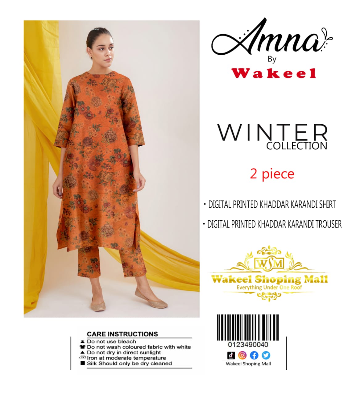 Ash Gray Amna BY Wakeel Winter Collection 2 Piece Khaddar #672y - Image 9