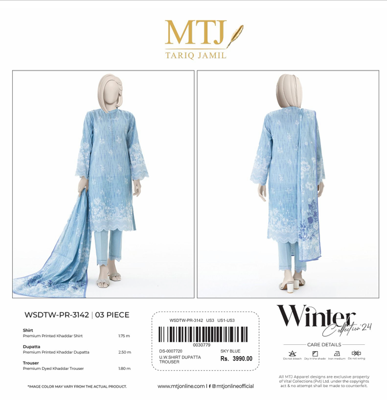 3 Piece Unstitch BY MTJ Winter Khaddar Collection (Full Volume) #672y - Image 21