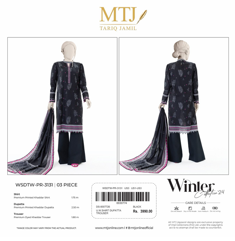 3 Piece Unstitch BY MTJ Winter Khaddar Collection (Full Volume) #672y