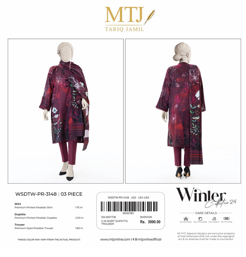 3 Piece Unstitch BY MTJ Winter Khaddar Collection (Full Volume) #672y - Image 11