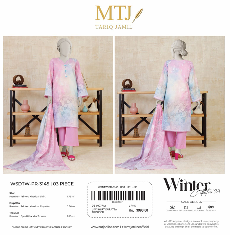3 Piece Unstitch BY MTJ Winter Khaddar Collection (Full Volume) #672y - Image 12
