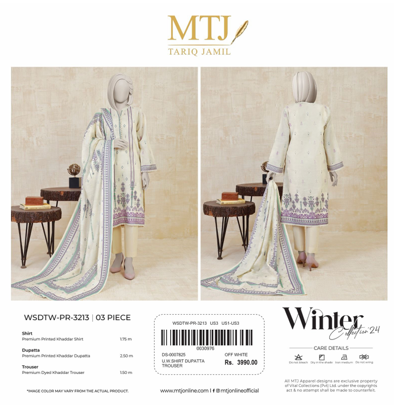 3 Piece Unstitch BY MTJ Winter Khaddar Collection (Full Volume) #672y - Image 13