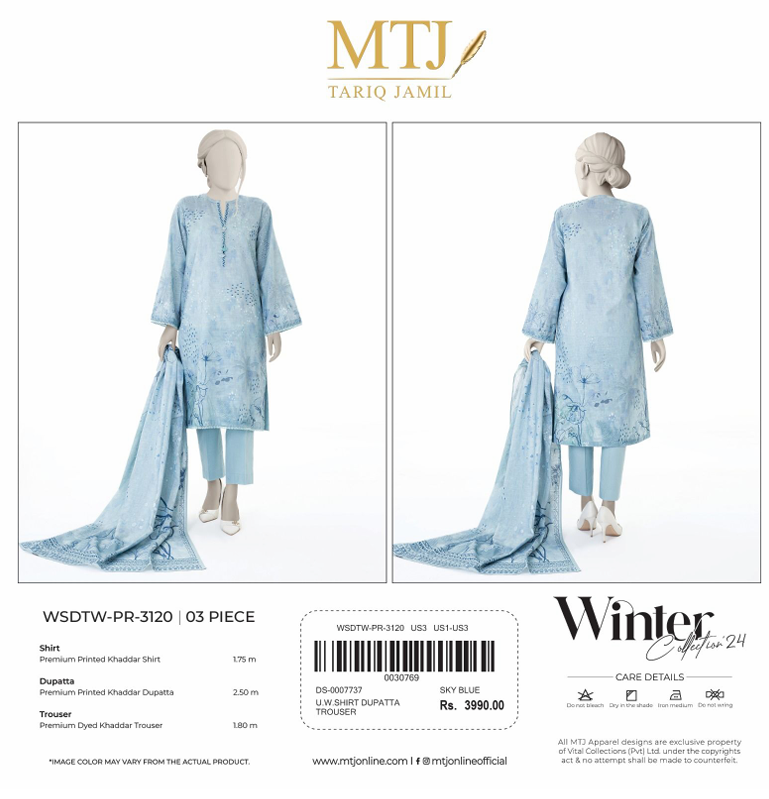 3 Piece Unstitch BY MTJ Winter Khaddar Collection (Full Volume) #672y - Image 9