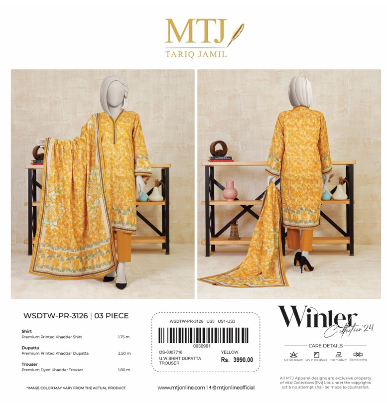 3 Piece Unstitch BY MTJ Winter Khaddar Collection (Full Volume) #672y - Image 6