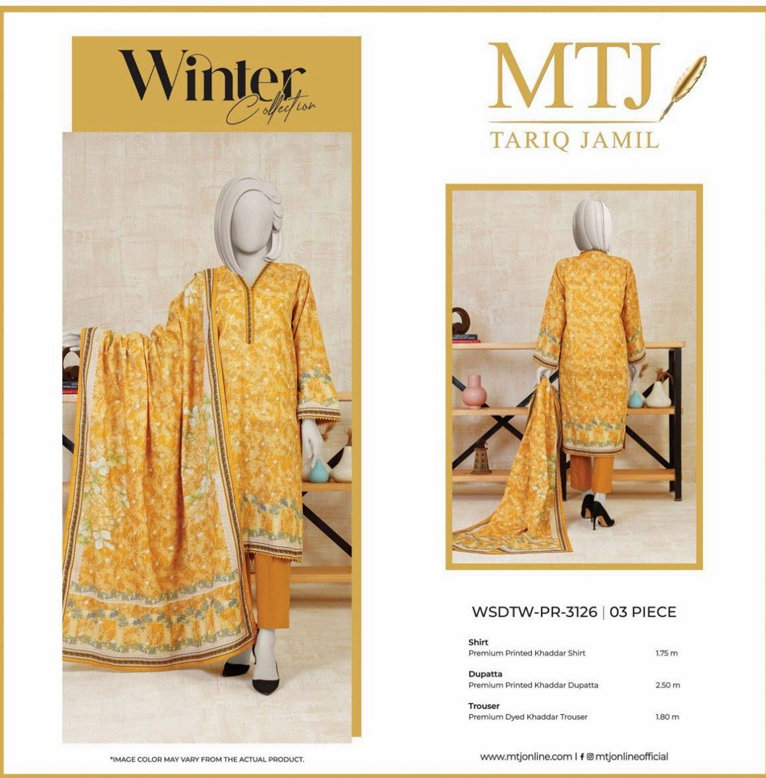 Yellow 3 Piece Unstitch BY MTJ Winter Khaddar Collection (Full Volume) #672y