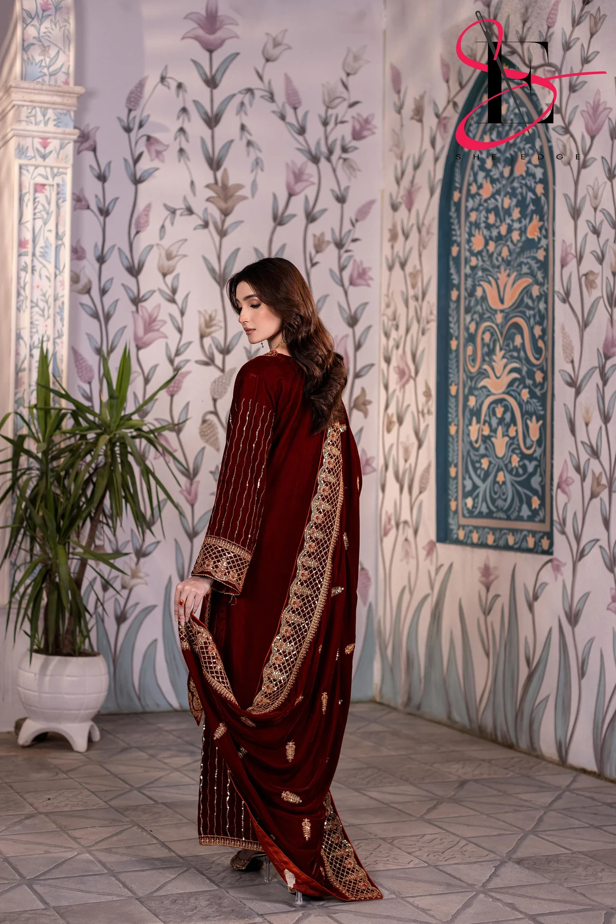 3PC Festive Micro Velvet Dress Embroidered - Winters 2025 #038y - Image 2