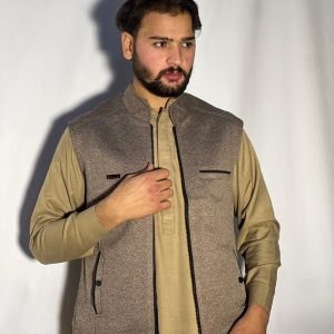 Men’s Winter Woolen Sleeveless Zip-Up Cardigan – #555Y