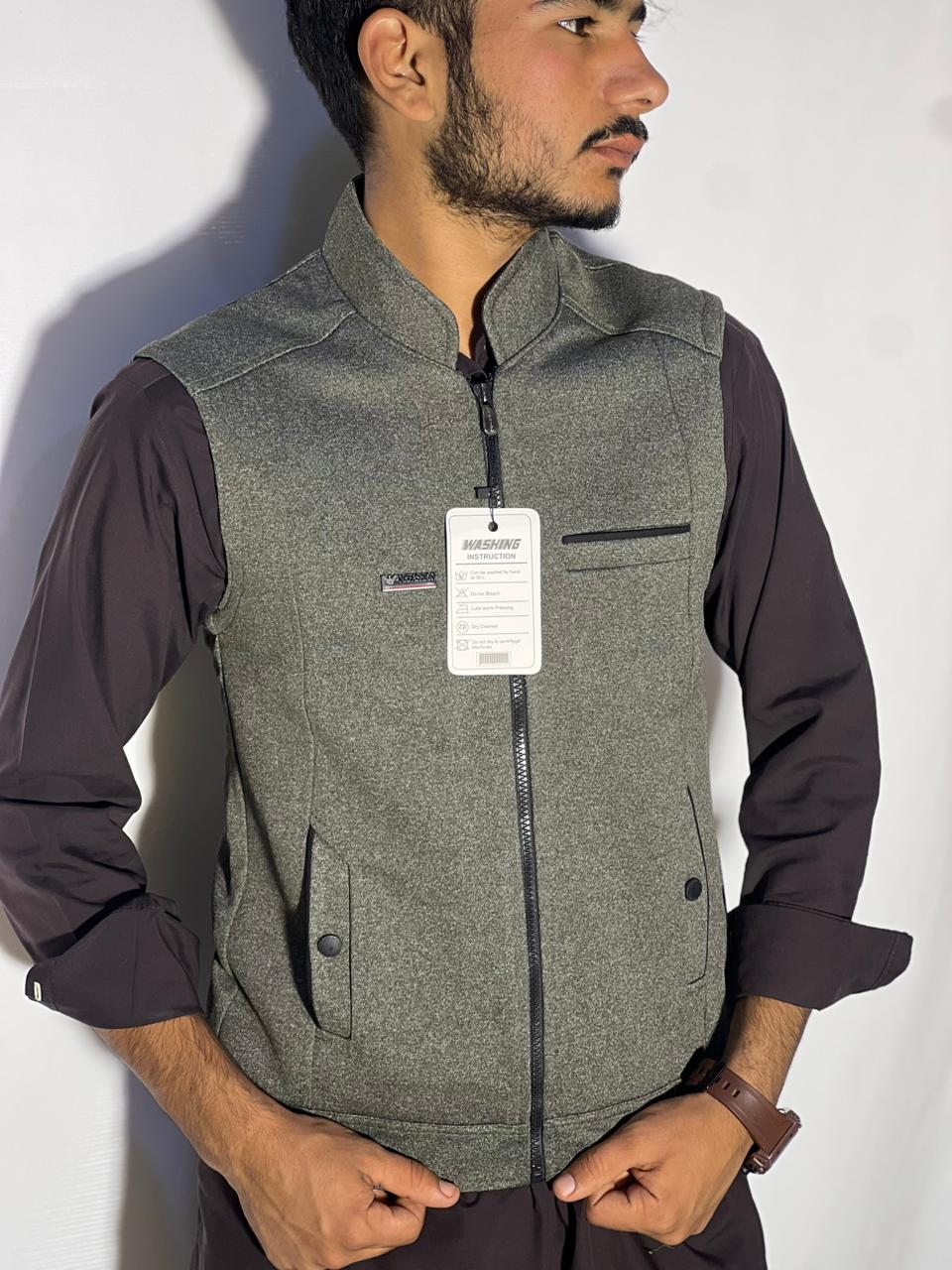 Men’s Winter Woolen Sleeveless Zip-Up Cardigan – #555Y - Image 3
