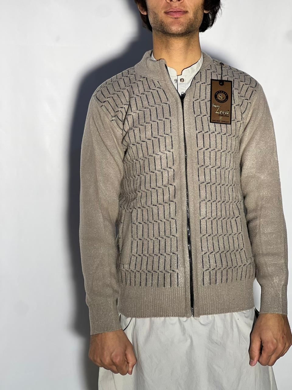 Men’s Winter Woolen Sleeveless Zip-Up Cardigan – #555Y