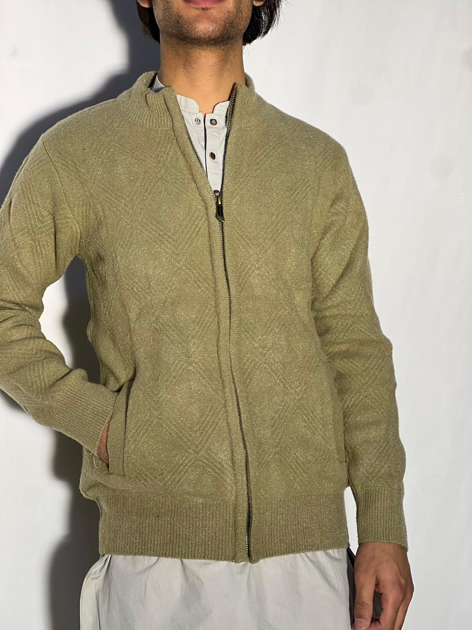 Men’s Winter Woolen Sleeveless Zip-Up Cardigan – #555Y