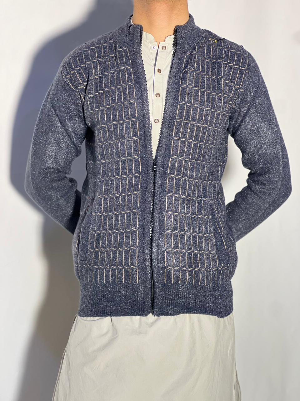 Men’s Winter Woolen Sleeveless Zip-Up Cardigan – #555Y