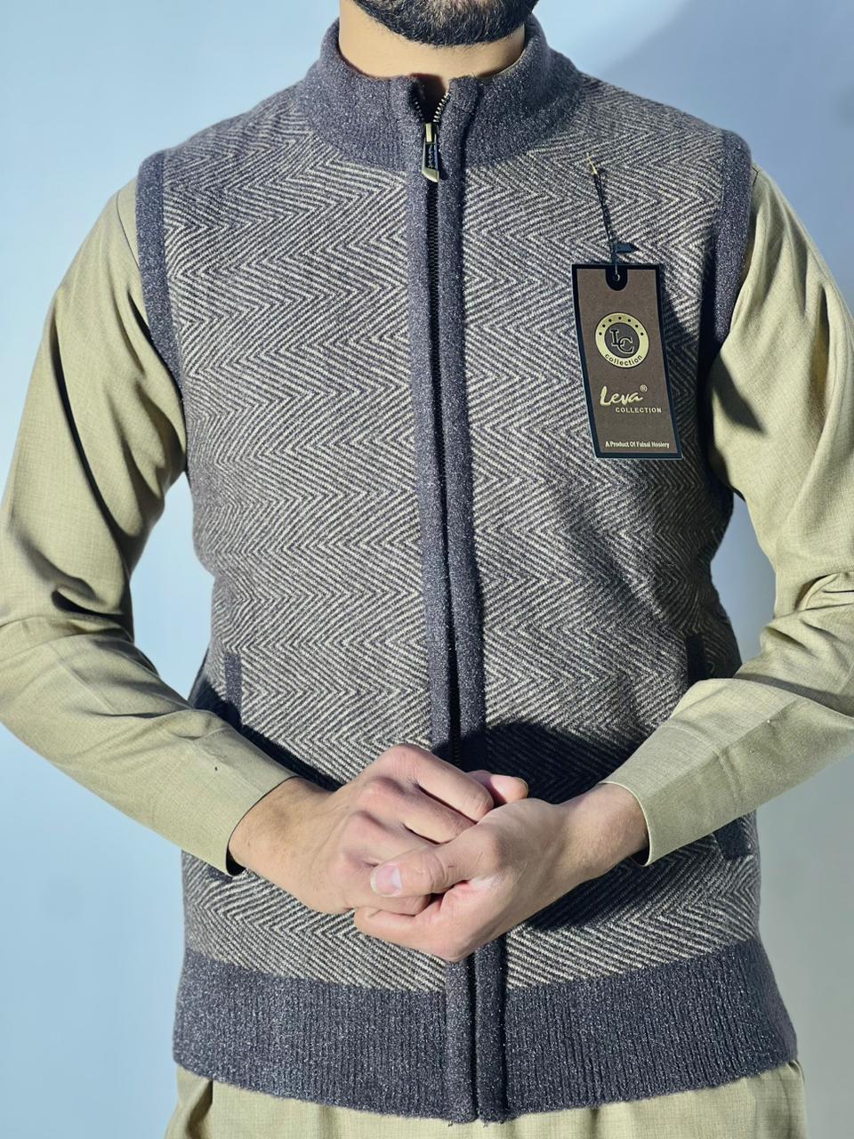 Men’s Winter Woolen Sleeveless Zip-Up Cardigan – #555Y - Image 2