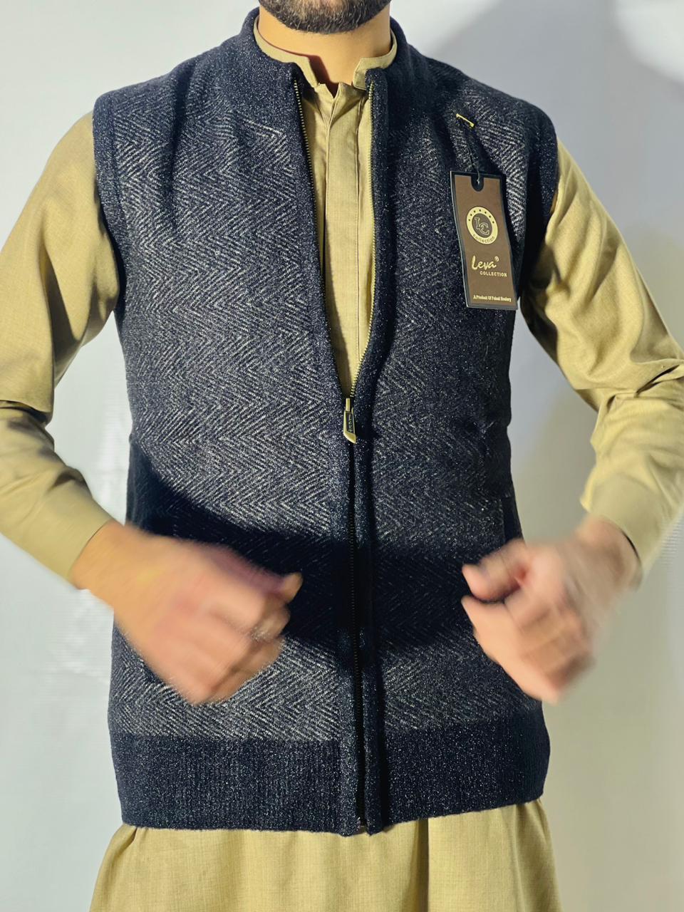 Men’s Winter Woolen Sleeveless Zip-Up Cardigan – #555Y - Image 5