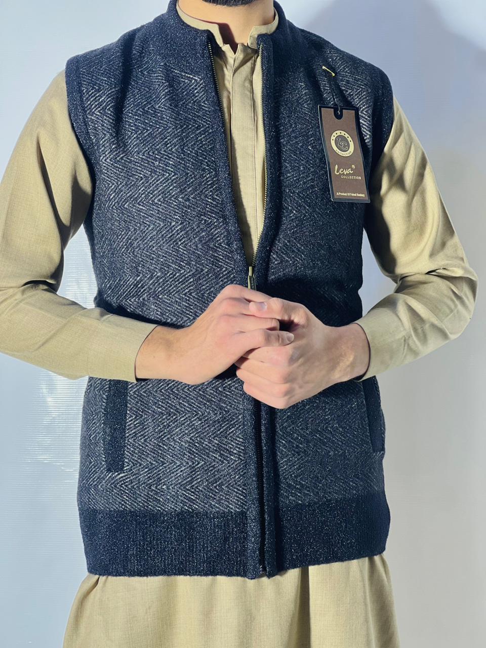 Men’s Winter Woolen Sleeveless Zip-Up Cardigan – #555Y - Image 4