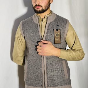 Men’s Winter Woolen Sleeveless Zip-Up Cardigan – #555Y