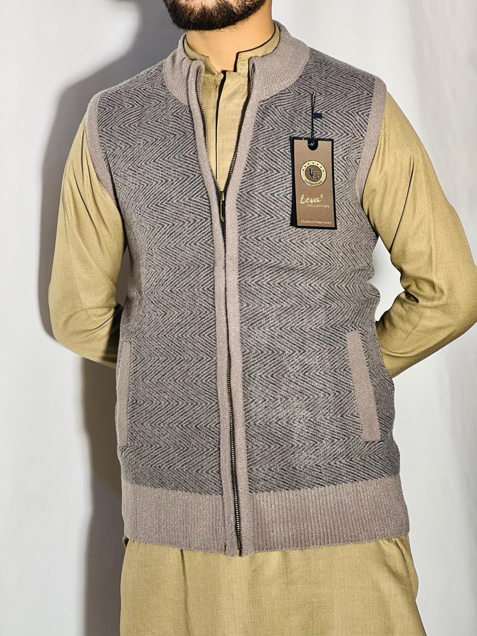Men’s Winter Woolen Sleeveless Zip-Up Cardigan – #555Y - Image 3