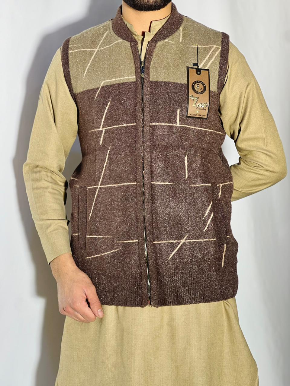 Men’s Winter Woolen Sleeveless Zip-Up Cardigan – #555Y - Image 2