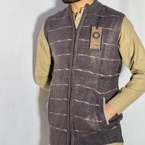 Men’s Winter Woolen Sleeveless Zip-Up Cardigan – #555Y