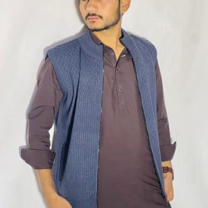 Men’s Winter Woolen Sleeveless Zip-Up Cardigan – #555Y