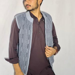 Men’s Winter Woolen Sleeveless Zip-Up Cardigan – #555Y