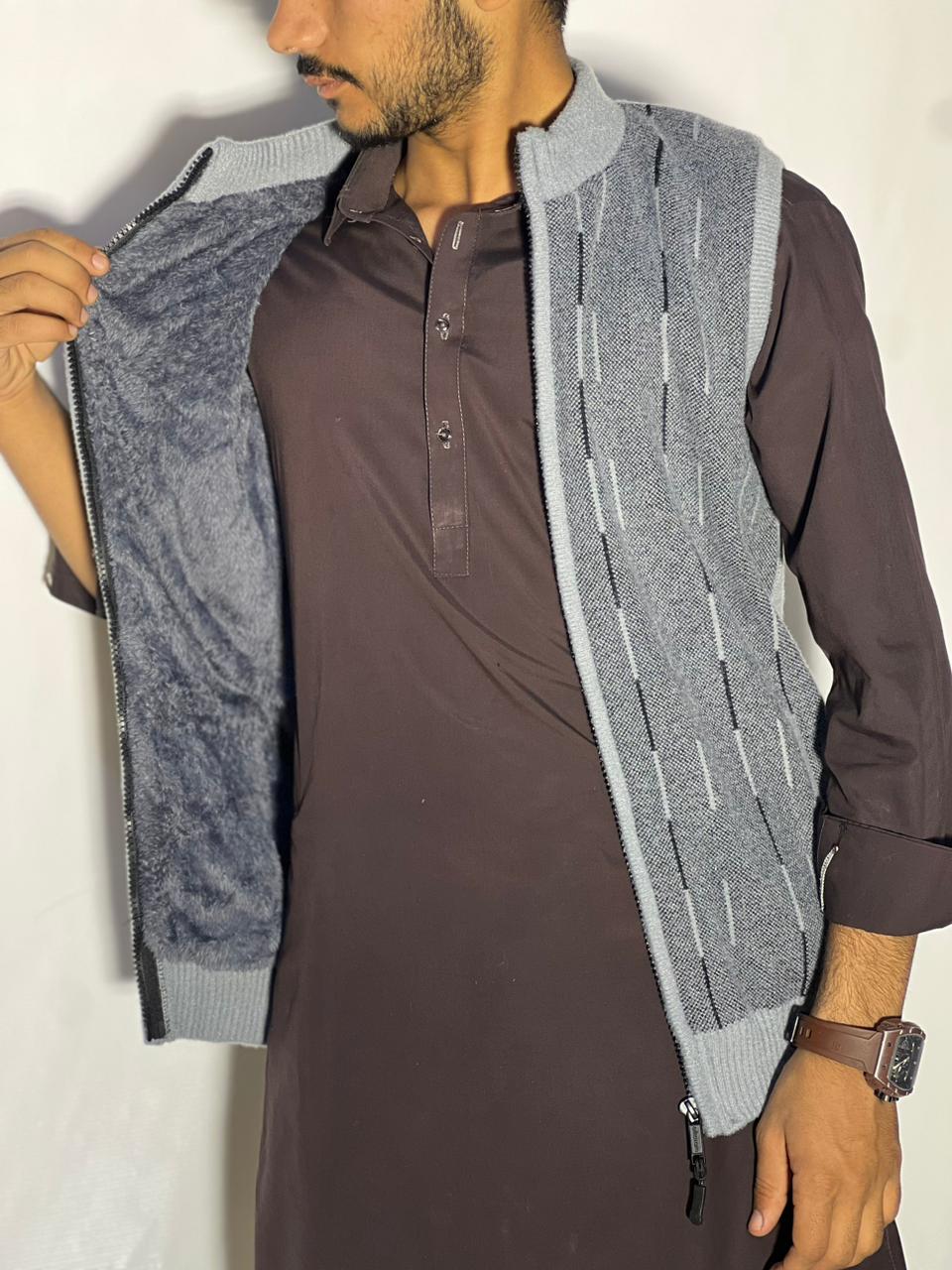 Men’s Winter Woolen Sleeveless Zip-Up Cardigan – #555Y - Image 4