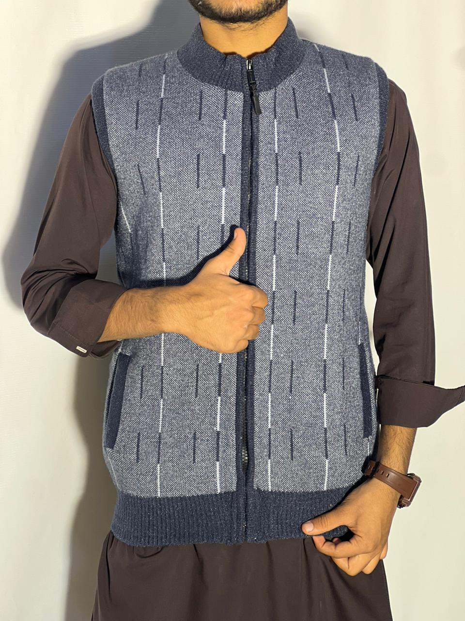 Men’s Winter Woolen Sleeveless Zip-Up Cardigan – #555Y - Image 2