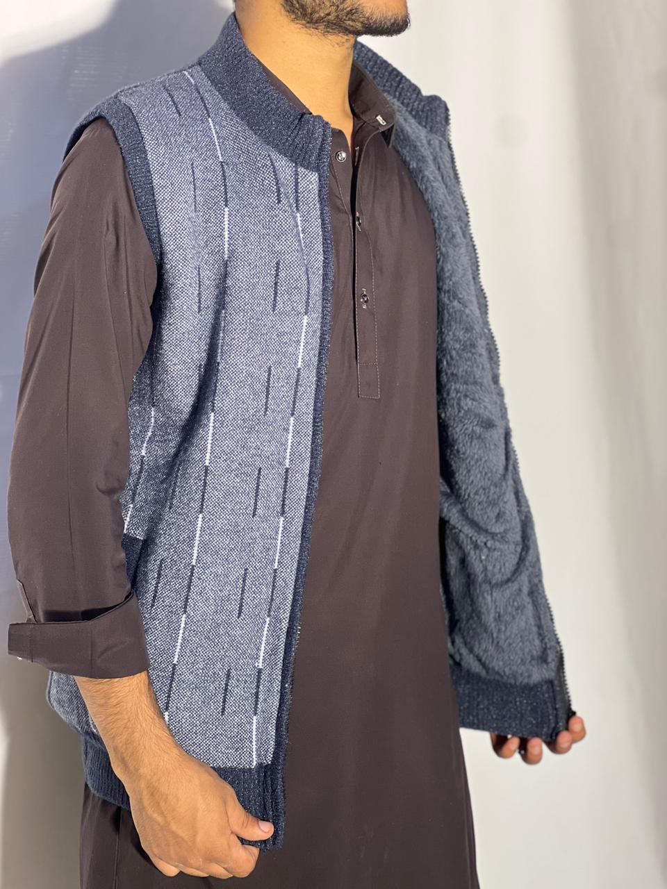 Men’s Winter Woolen Sleeveless Zip-Up Cardigan – #555Y - Image 5