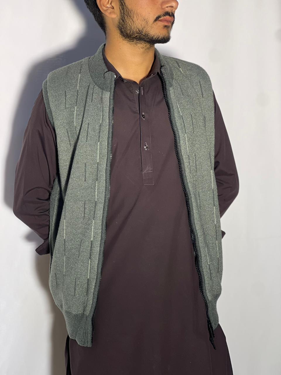 Men’s Winter Woolen Sleeveless Zip-Up Cardigan – #555Y - Image 3