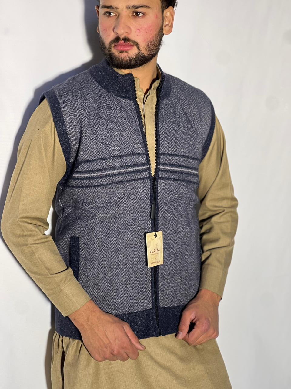 Men’s Winter Woolen Sleeveless Zip-Up Cardigan – #555Y