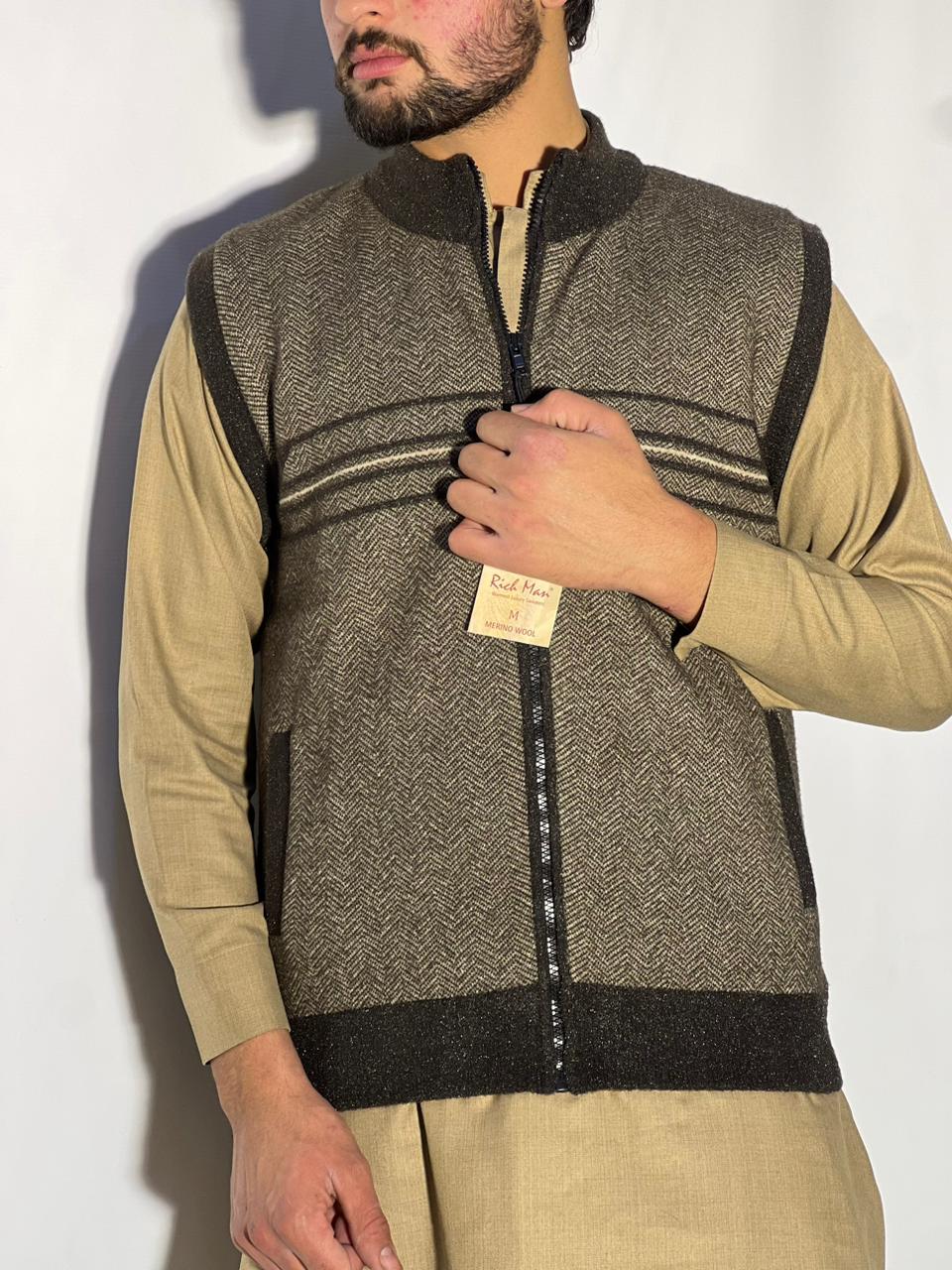 Men’s Winter Woolen Sleeveless Zip-Up Cardigan – #555Y - Image 3