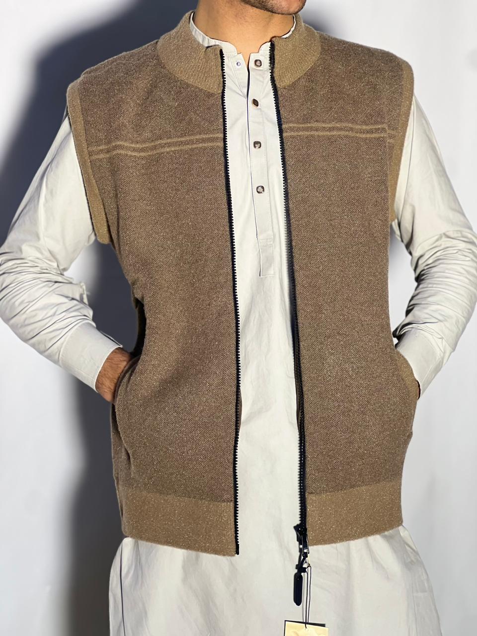 Men’s Winter Woolen Sleeveless Zip-Up Cardigan – #555Y - Image 3