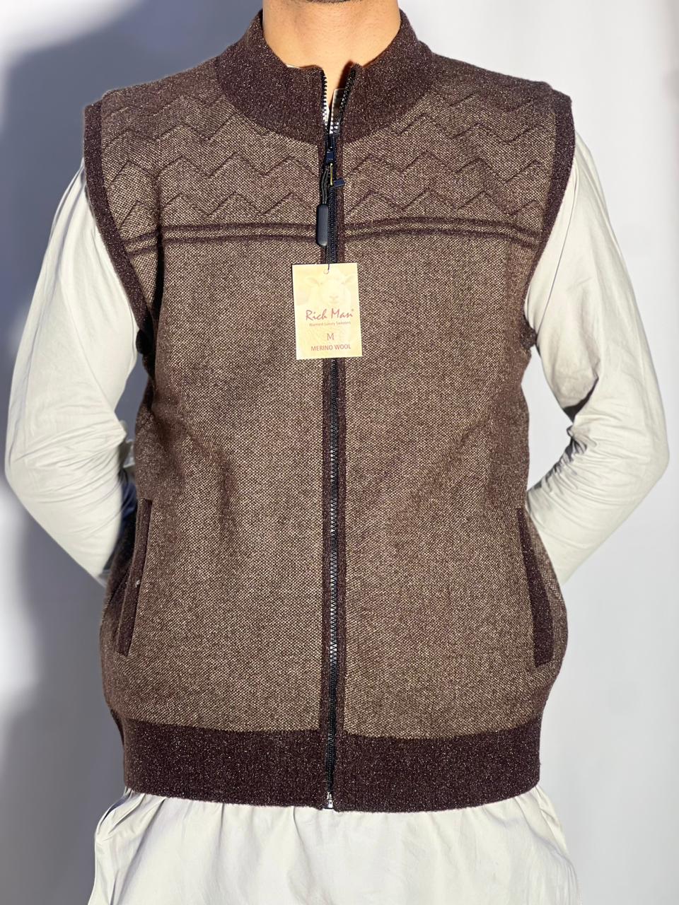 Men’s Winter Woolen Sleeveless Zip-Up Cardigan – #555Y - Image 2