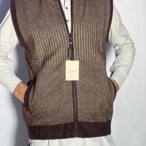 Men’s Winter Woolen Sleeveless Zip-Up Cardigan – #555Y