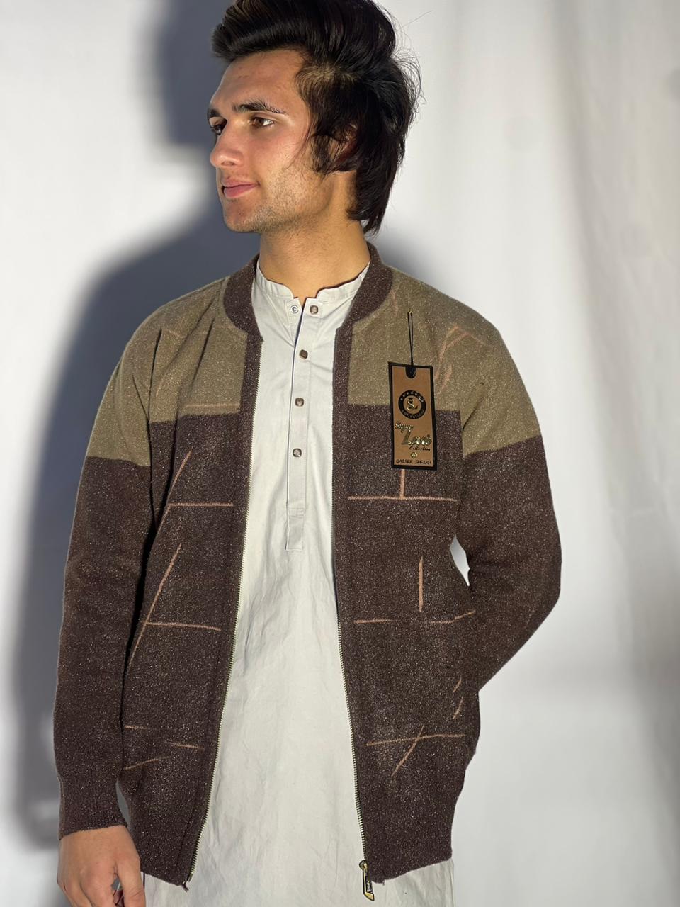 Men’s Winter Woolen Sleeveless Zip-Up Cardigan – #555Y