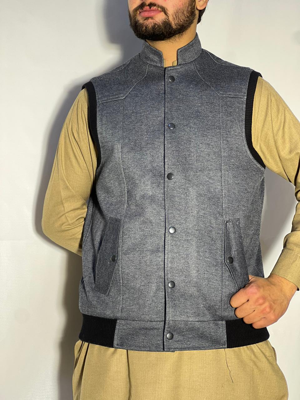 Men’s Winter Woolen Sleeveless Zip-Up Cardigan – #555Y - Image 3