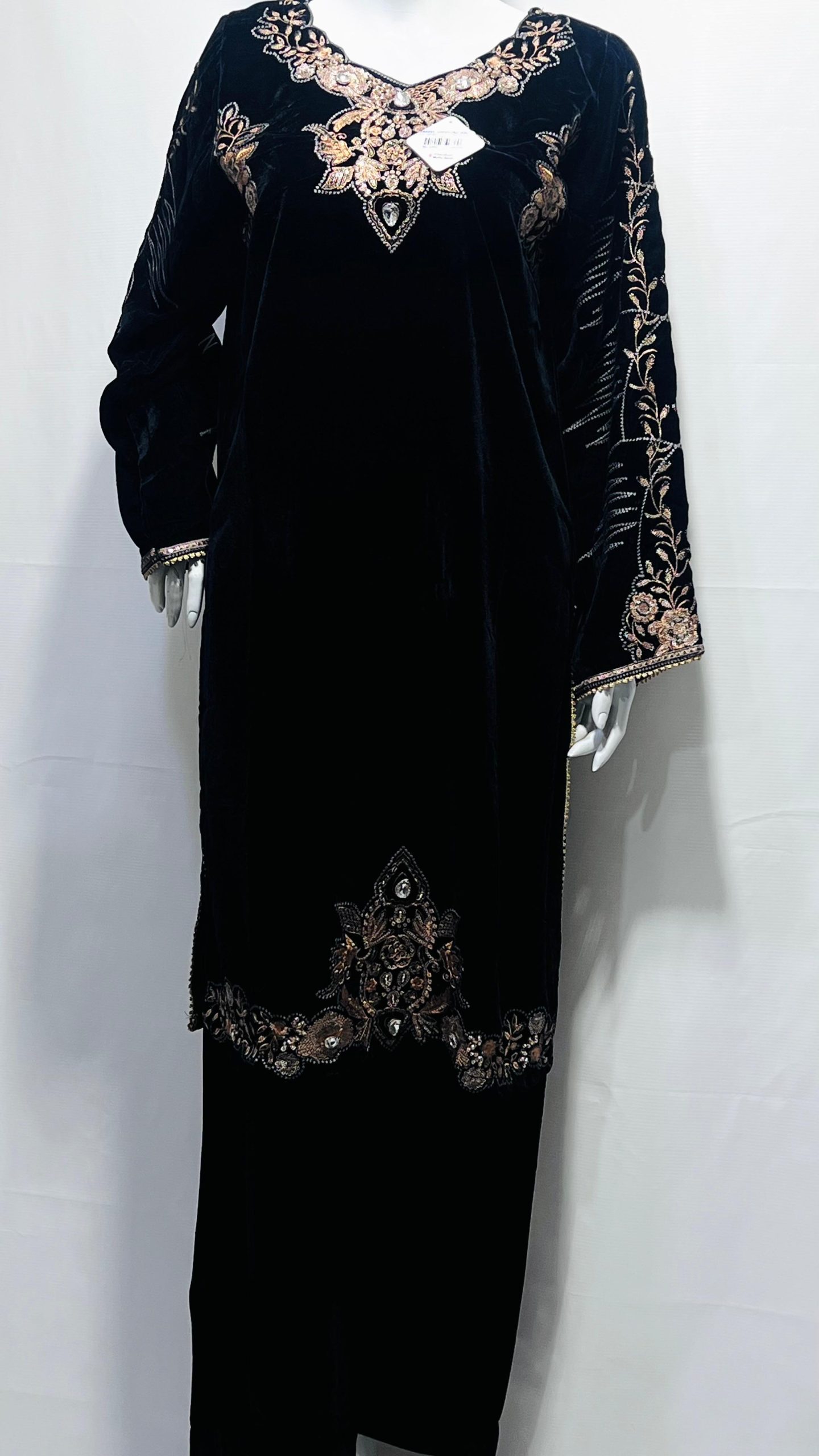 Dark Purple Velvet Kaftan/Suit with Gold-Toned Embroidery & Embellishments #038y