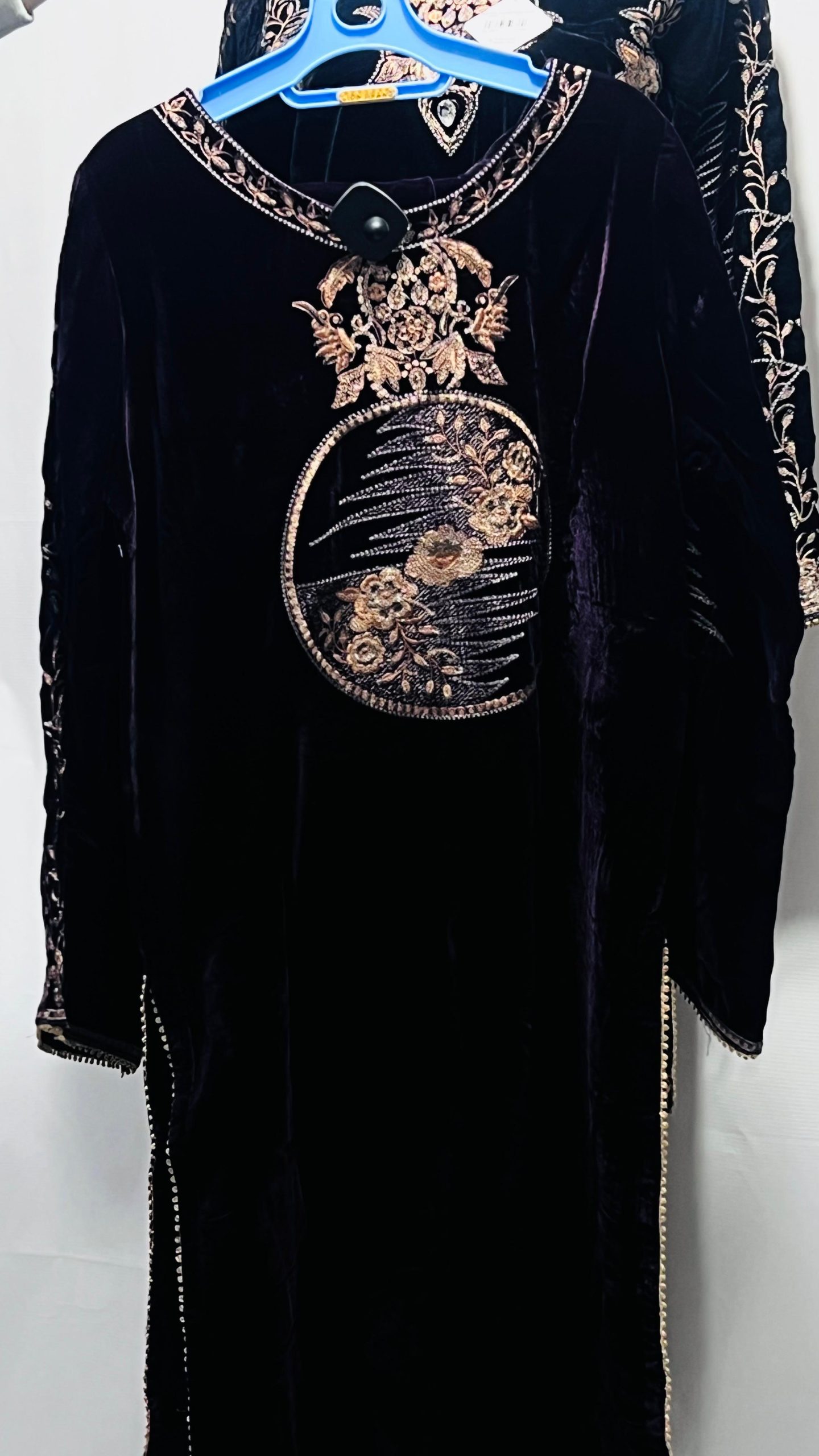 Embroidered Velvet Long Maxi Dress / Kaftan / Abaya / Panel Robe #038y