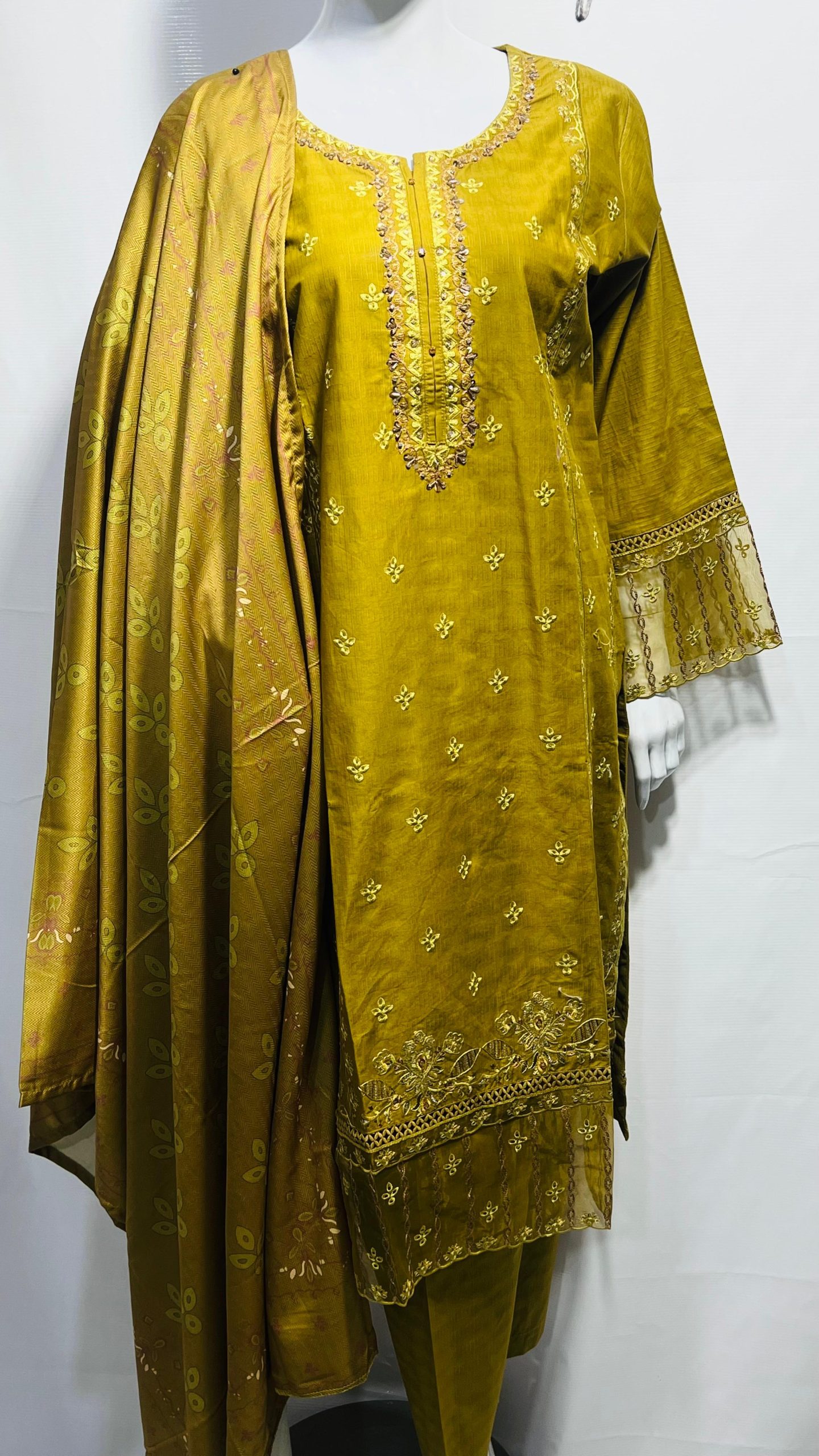 Ramsha Aangan Embroidered Luxury Raw Silk 3-Piece Suit – Gold #038y