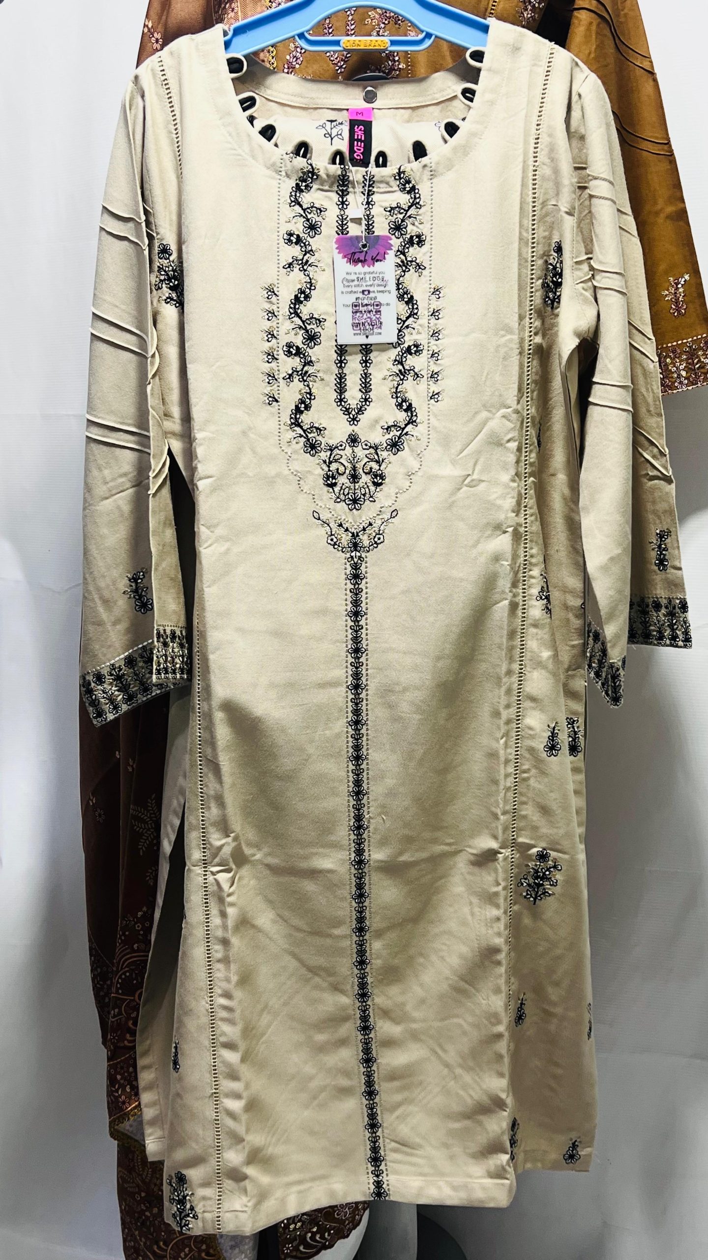 Ivory Embroidered Cotton Kurti #038y - Image 2