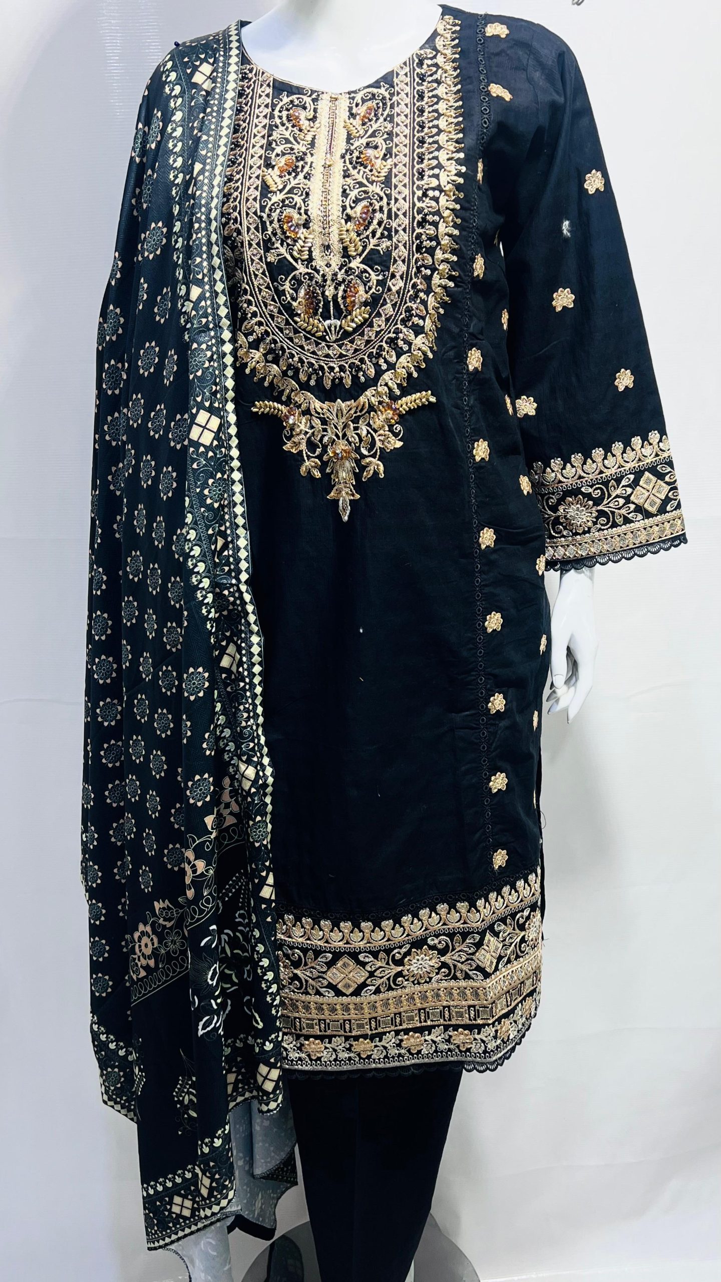 Women’s Embroidered Luxury Kurta – Mustard Gold Collection #038y