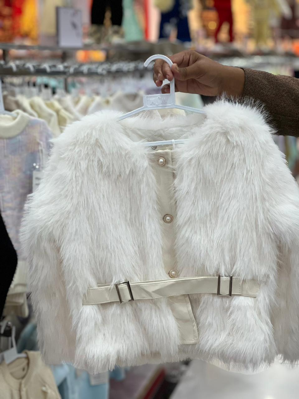 Girls White Faux Fur Winter Vest with Belt – Luxury Kids Outerwear For 3 Years to 7 #885y - Image 3