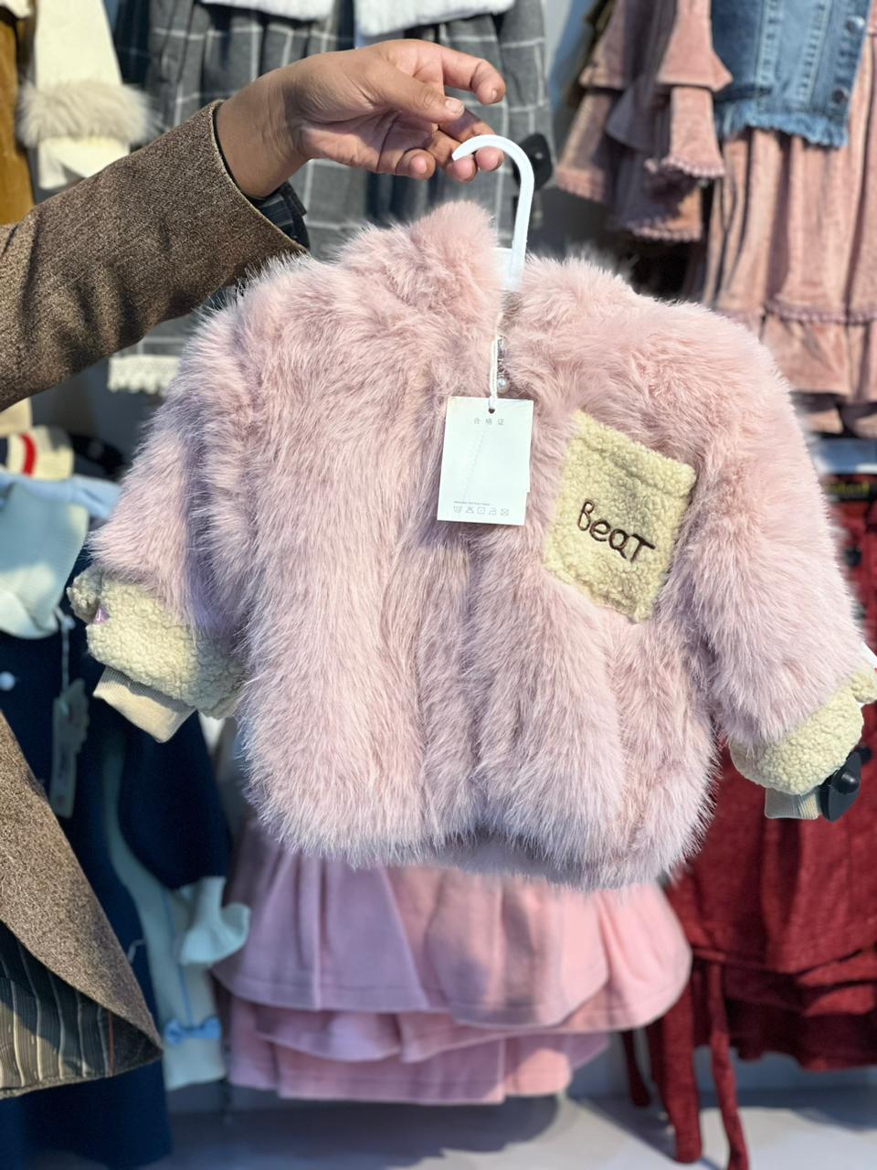 Girls Pink Faux Fur Winter Vest with Belt – Luxury Kids Outerwear For 3 Years to 7 #885y - Image 3