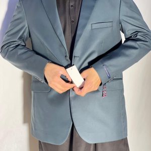 Charcoal black brocade coat #396y