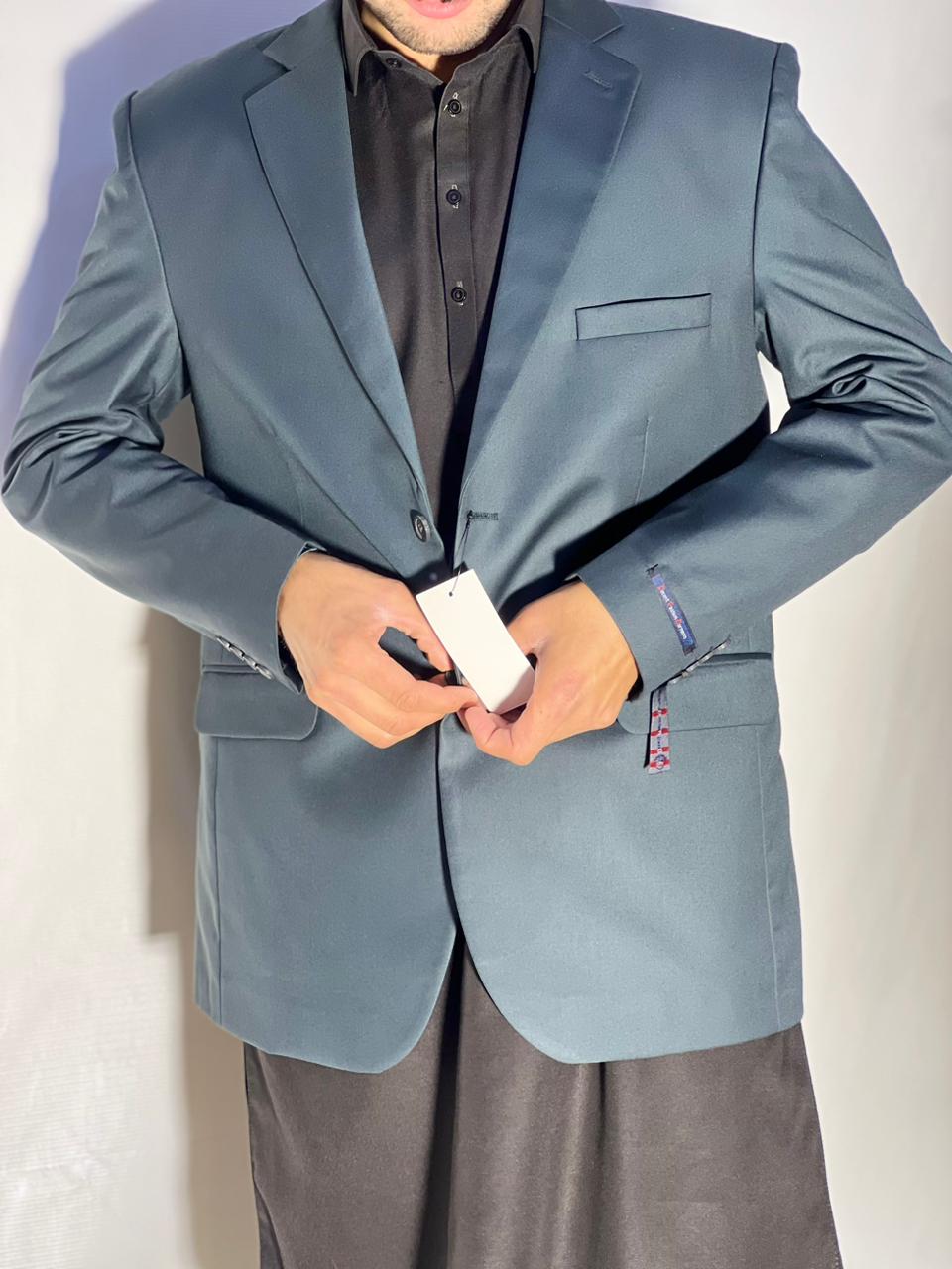 Charcoal black brocade coat #396y