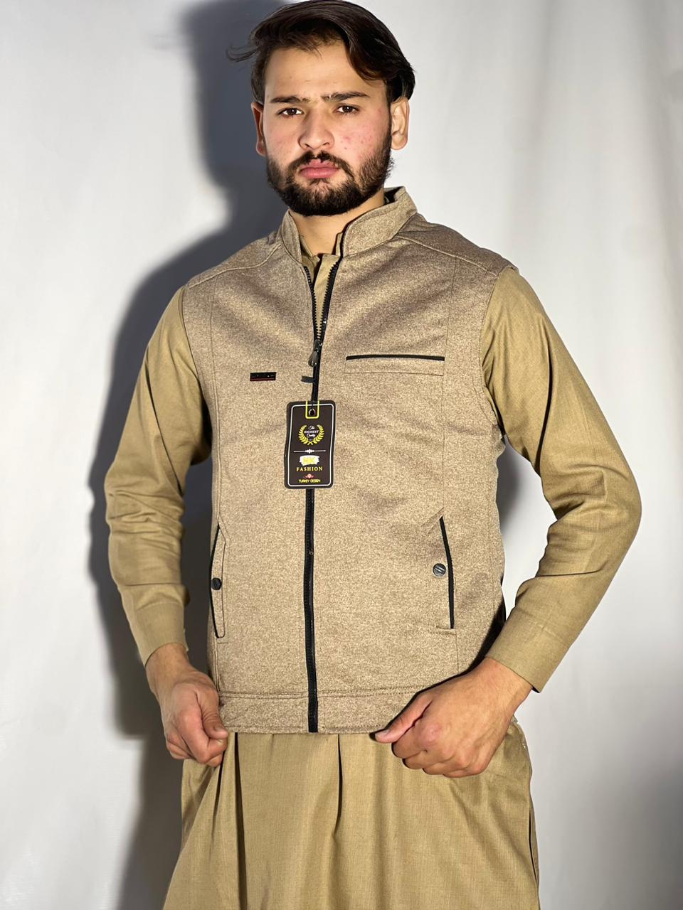 Men’s Winter Woolen Sleeveless Zip-Up Cardigan – #555Y - Image 2