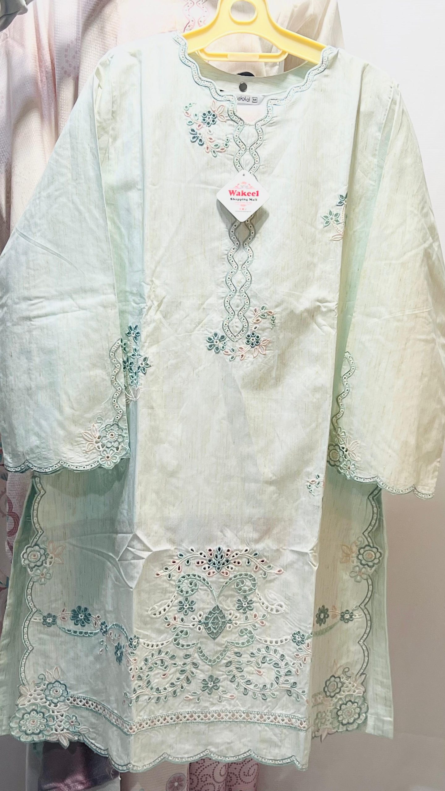 Zariya Light Blue Embroidered Three-Piece Women’s Suit with Pink Floral Accents & Dupatta #038y